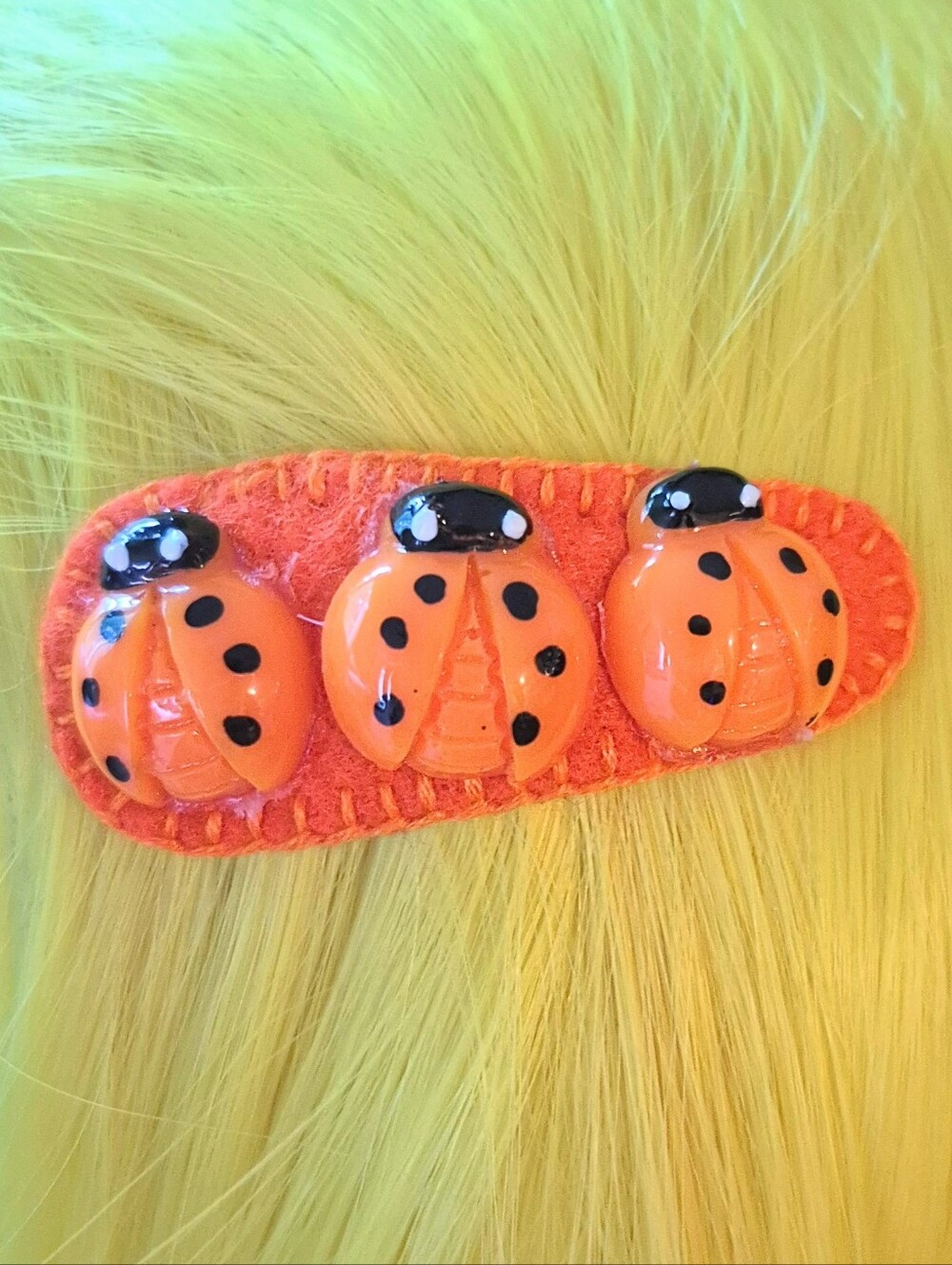 Handmade Orange Ladybugs Felt Hair Clip